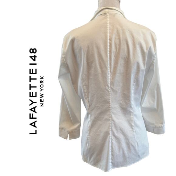 Lafayette 148 New York White 2 Way Front Zip V Neck Collared Tailored Shirt 6 - Picture 5 of 8